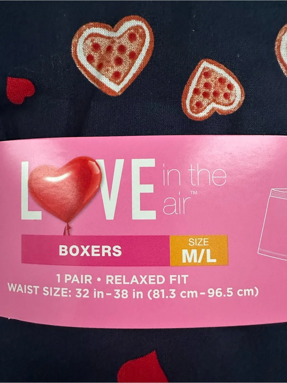 Love In The Air Pizza Heart Boxers Mens Size M/L Valentines Day Navy Blue NIP